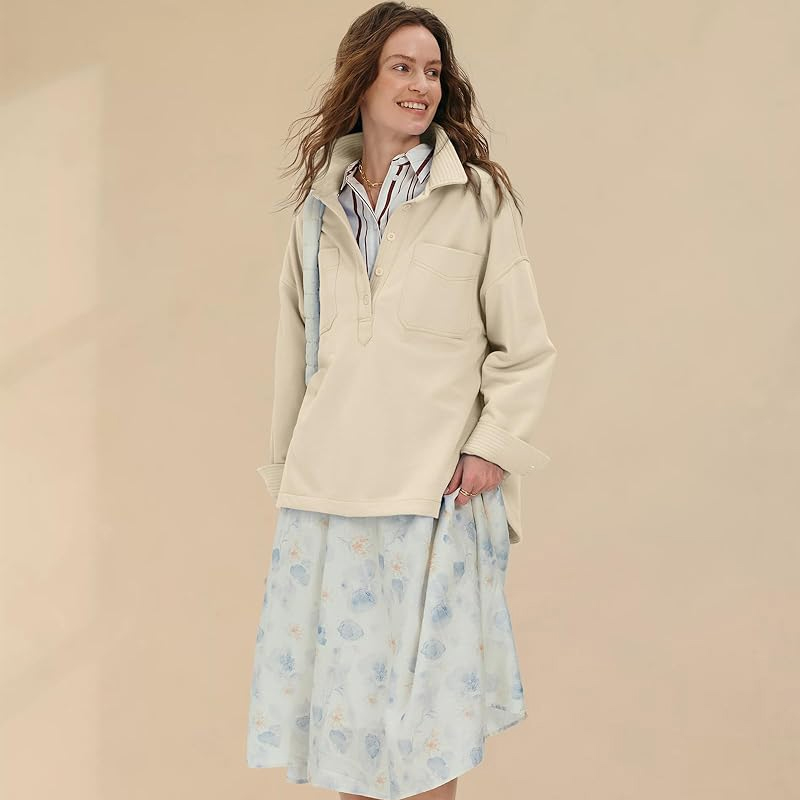 Locachy Women's Casual Oversized Polo Neck Sweatshirt